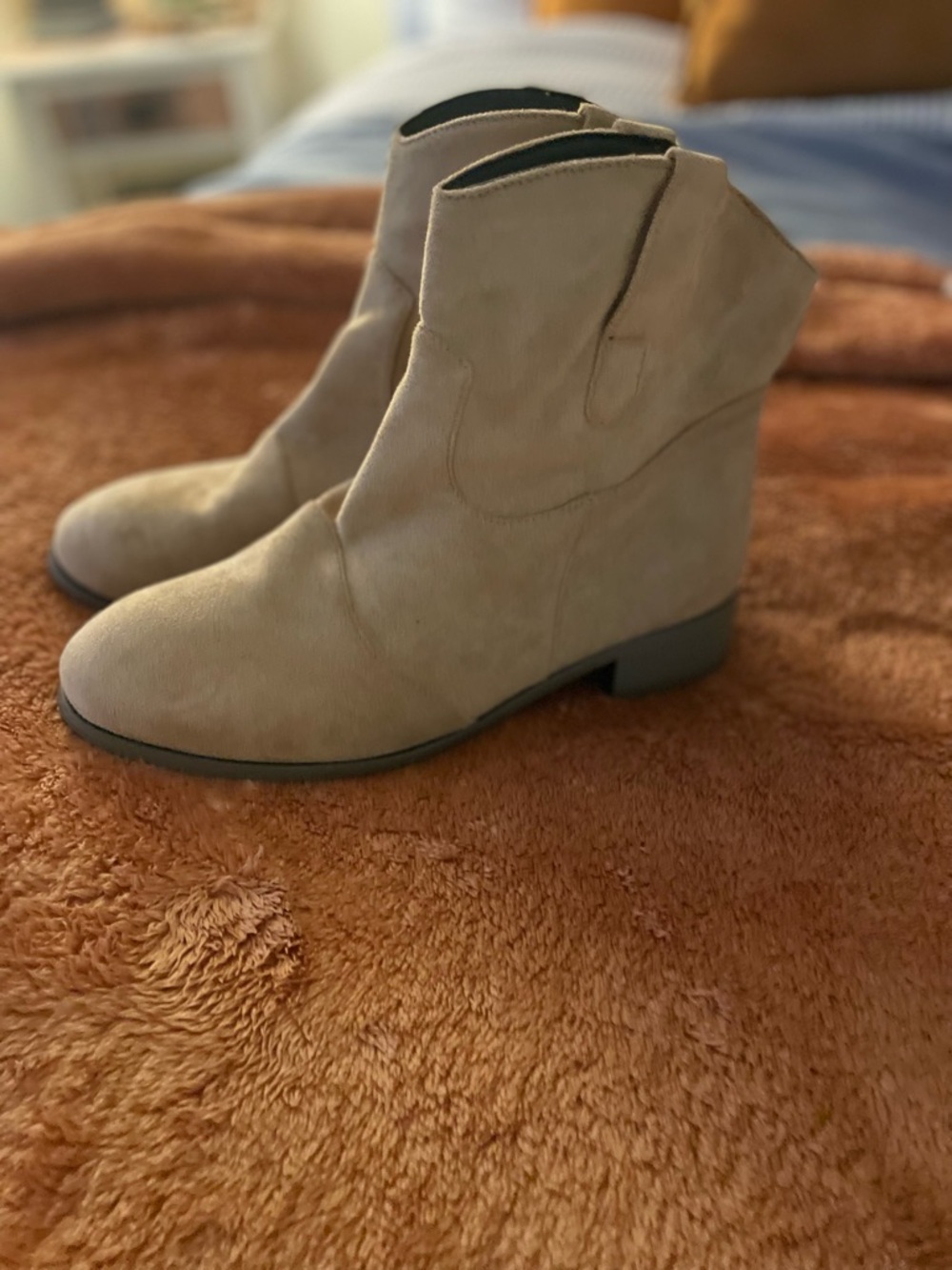 Women's Beige Suede Ankle Boots